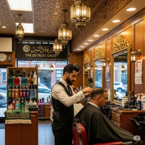 صالون حلاقة عربي في ديترويت يقدم خدمات قص الشعر والعناية بالبشرة للعرب في أمريكا.